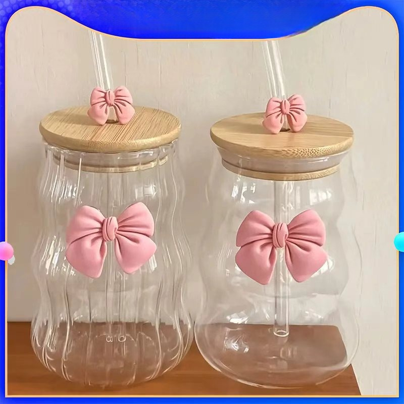 Bean Hopper Lid - 500ml 유리 텀블러, 빨대가 있는 메이슨